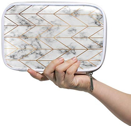 RXYY Federmäppchen Golden Geometrisch Liniens Schwarz Weiß Marmor Muster, Halter Mäppchen Reißverschluss Schreibwaren Reise Beutel Bürste Kosmetik Stifttasche für Schule Mädchen Jungs