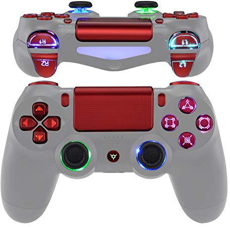 eXtremeRate DTFS LED Tasten Kit für ps4 Controller JDM-040/050/055, RGB LED Flexkabel & Ersatz Leucht Aktionstasten/D-Pad/Thumbsticks/Trigger Buttons Zubehör für ps4 Gamepad CUH-ZCT2-Rot