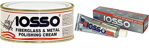 Iosso Fiberglass & Metal Polish, Pasta Lucidante per Vetroresina E Metalli, 250 Ml & Iosso Multiuse Polishing Cream, Crema Lucidante per Metalli, Cromature, Ottone, Argento E Vetroresina, 50 Ml.