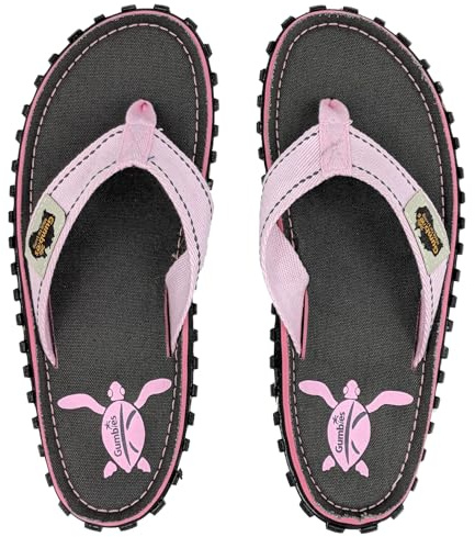 Gumbies Originals Damen - Flip Flops aus recycelten Materialien - profilierte Sohle aus wiederverwerteten Autoreifen, weiches Fußbett aus Canvas-Baumwolle, bequemer Zehensteg - Turtle, 42