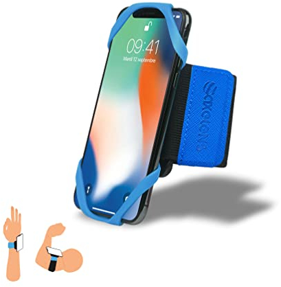 AXELENS Fascia 2 in 1 Azzurra per Polso e Braccio – Supporto Universale per Smartphone 4,5”–7″ con Rotazione 360° – Ideale per Corsa, Bici, Palestra, Outdoor & Attività Sportive