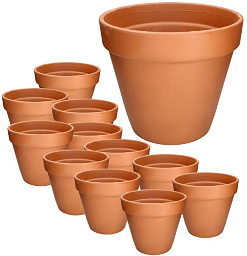 Kotarbau® Set med 12 blomkrukor av terrakotta ⌀ 7 cm ytterkruka med kant för inomhus- och trädgårdar
