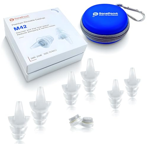 Noise Cancelling Ear Plugs - for Musician, Live Music, Concerts, Work, Sleep, Motorcycles, Airplane, Hearing Protection, Tinnitus and SNR 23dB, Reusable Earplugs with 3 Sizes (S/M/L) and Storage Pouch