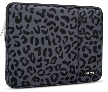 MOSISO 13,3 tums laptopväska, 13–14 tums laptopfodral kompatibelt med MacBook Air 13 13,6 M4 M3 M2 M1/Pro 13/Pro 14, HP Dell ASUS Lenovo, svart leopardtryck laptop väska med litet fodral
