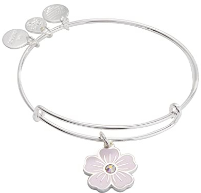 Alex and Ani Pink Pansy and Crystal Charm Bangle Bracelet