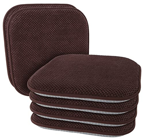 PAGGED Brown Chairs Cushions for Dining Chairs 6 Pack Non Slip Foam Kitchen Seat Cushions Washable Soft Thick Patio Pads Large Wooden Metal Tapered Chair Cushions,17 x 15