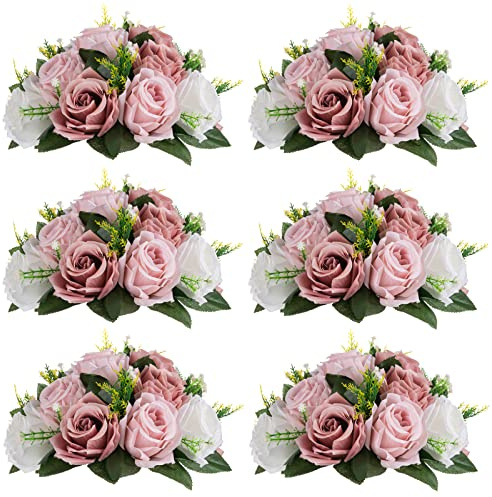 Sziqiqi Pink Silk Flower Ball for Wedding Centerpiece - Fake Dusty Rose Flowers Artificial Floral Arrangement Center Piece Kissing Bouquet for Party Flores Artificiales para Decoracion