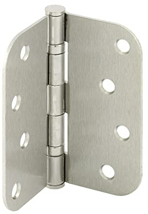 Prime-Line U 1157053 Door Hinge Commercial Smooth Pivot 2 Ball Bearing, 4 in. x 4 in. with 5/8 in. Radius Corners, 4 Holes per Leaf with Screws, Satin Nickel Finish, .130 in. Gauge (3 Pack)