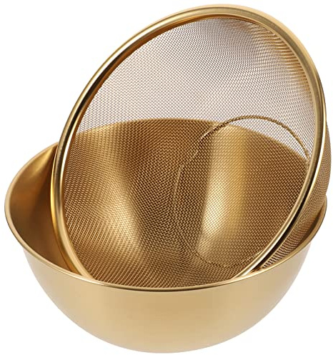 BESTonZON Filtro A Rete 1 Set di Scolapasta per Riso Scolapasta in Acciaio Inossidabile con Ciotola Ciotola per Lavaggio Verdura Scolapasta Scolapiatti per Verdura Insalata di