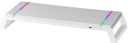 Mars Gaming MGS-ONE, Soporte Monitor RGB Chroma, Tamaño Ajustable 3 Posiciones, Soporte Smartphone y Tablet, Cajón Mulyifunción, USB 2.0 Frontal, Blanco