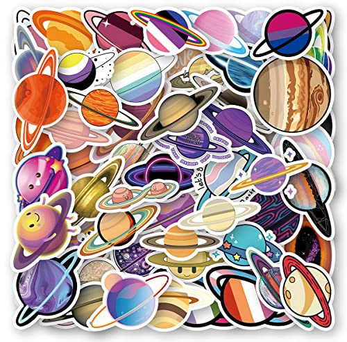 Pack of 60 Universe Stickers Water Bottles Laptop Phone Guitar Skateboard Computer Suitcase Bicycle Solar System Vinyl Stickers Waterproof Aesthetic Stickers for Teenagers Children Adults