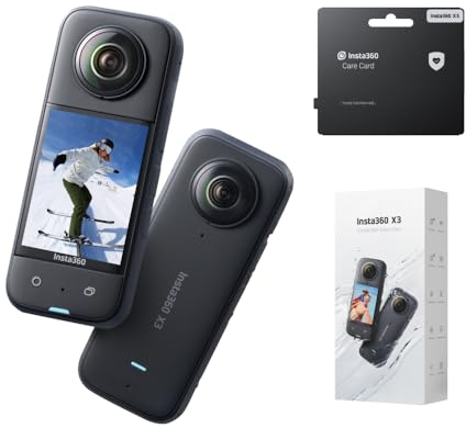 Insta360 X3 mit X3 Care Garantiekarte - wasserdichte 360°-Action-Kamera mit 48MP 1/2-Sensoren, 5,7K 360°-Active HDR-Videos, 72MP 360°-Fotos, 4K Einzelobjektiv, 60fps Ich-Modus, 2,29-Touchscreen