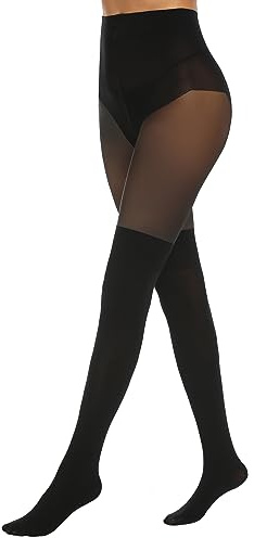 MANZI Womens Faux Thigh High Stockings Black Opaque Tights Stitching Sheer Pantyhose Mock Over the Knee Goth Tights Run Resistant Nylons