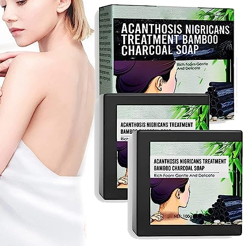 Acanthosis Nigricans Treatment Bamboo Charcoal Soap, Naturals Activated Charcoal Black Soap, Organic Body Wash Hand Soap Bar Detoxifying Cleansing Dark Spot Remover Soap (2Pcs)