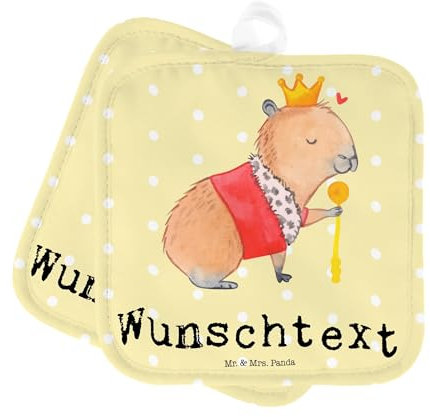 Mr. & Mrs. Panda Personalisierte Topflappen Capybara König - Geschenke, Namensaufdruck, Personalisierter Ofenhandschuh, mit Namen, Personalisiert, Lustige Sprüche, Topfuntersetzer, Set
