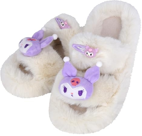 Roffatide Cinnamonroll Pantofole spesse Scivoli Cross Band Cozy Melody Pantofole Kuromi con punta aperta in peluche Pantofola peluche da interno per donna Men Bianco B 34-35