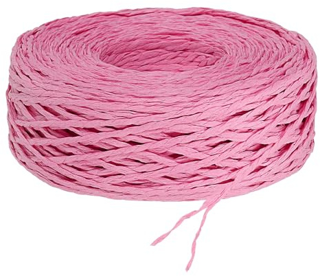 PATIKIL 328 Feet Raffia Ribbon, Raffia Yarn Paper Rope Twine String for Crochet Bags Craft Festival Gifts Bouquets Wrapping, Pink