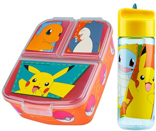 Pokémon Boite Repas avec Compartiments et Gourde Enfant - Idéal pour École et Sortie
