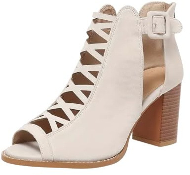 Bottines Évidé Talons Femme Boots Rétro Talon Large Bottes Cocktail de Mariage Fête Soirée - Poisson Bouche Sandales Boucle Botte Croisées Respirant Bottine à Fermeture Éclair Chaussures Romaines