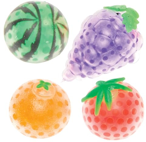 Baker Ross FN104 Perle à presser Fruit - Lot de 4, Jouets en caoutchouc, Jouets en gelée pour les enfants, Remplissage de sacs de fête