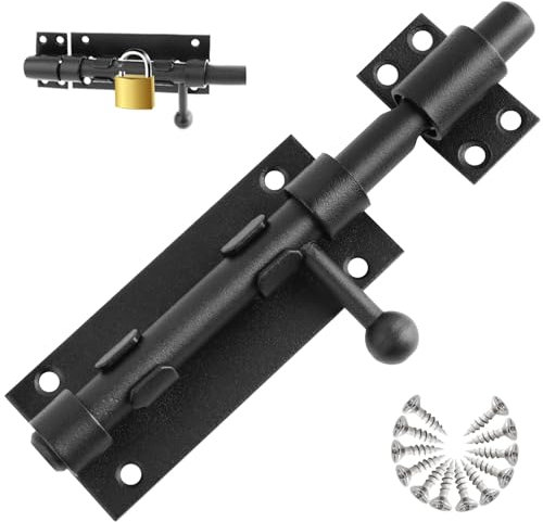 VINEST Türriegel Edelstahl, 160mm Schieberiegel Torriegel, Bolzenriegel mit Vorhängeschloss Loch, Mattschwarzer Riegelschloss, Eingedickter Feststoff Schlossriegel für Tor Fenster Zaun