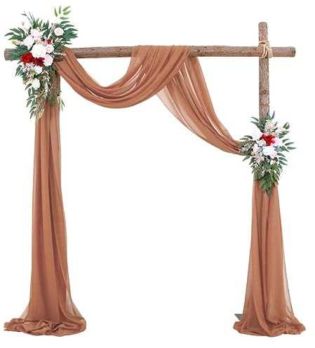 SYSUII Querbehang Freihanddeko,2 Stück 75 * 400cm Chiffon Tüll Foto Hintergrund Vorhang Hochzeitsbogen Drapierung Stoff Freihanddeko Dekoration für Hochzeit Fotografie Party Geburtstag Taufe -braun