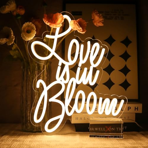 OYCGZV Love Is In Bloom Neon Schild Warmweiß Led Neon Schild Wand Schriftzug Neon Sign USB Led Schild für Schlafzimmer Nachttisch Spielzimmer Party Store Friseursalon Geschenk für Mädchen Freunde