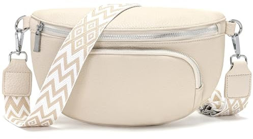 Rorimyth Bauchtasche Damen Beige Umhängetasche Damen Klein Veganes Leder Handtasche Crossbody Bag Gürteltasche Brusttasche Hüfttasche