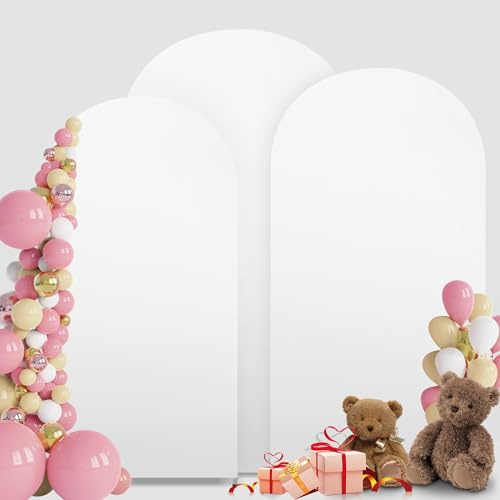 MEKOTRIN Arche Mariage Couverture, Lot de 3 Toiles de Fond Anniversaire Ronde en Forme d'Arche pour Fête de Mariage, Anniversaire et Prénatale Décoration(Blanc,6FT,6.6FT,7.2FT)