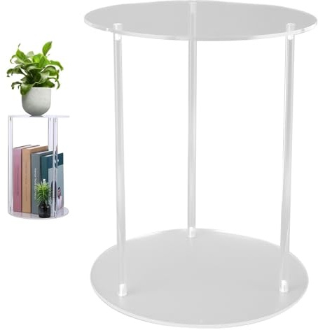 Hominas Pflanzenständer Acryl Zimmer Pflanzenhalter Transparent Runder Beistelltisch für Wohnzimmer Schlafzimmer Balkon, 25 x 30 cm, Weiß