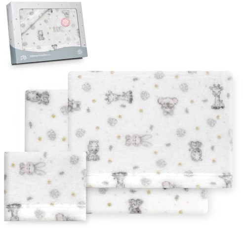 Interbaby - Juego Sabanas Cuna 60x120 Poliester 100% | Sabana Cuna Coralina, Cálida | Incluye Sabana Bajera, Encimera y Funda de Almohada | Ideal para Invierno | Koala Blanco/Rosa