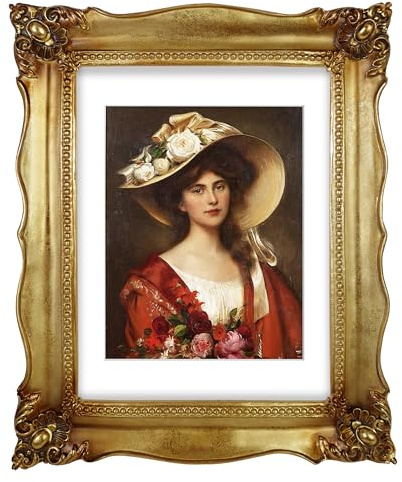 SIMON'S SHOP 11x14 Picture Frame with Mat, Vintage Gold Picture Frames 11x14 Matted to 8x10 Image, Ornate Frame for Posters Photos, Wall and Tabletop Display Landscape or Portrait