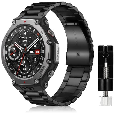 SeNool Correa para Amazfit T-Rex 3, [Pulsera de Repuesto de Acero Inoxidable] [Resistente Desgaste] [Resistencia Corrosión], Banda para Amazfit T-Rex 3 - Negro