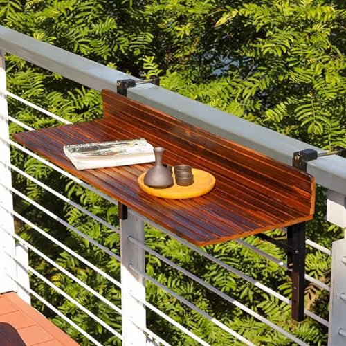 DEOPXF Balkon-Stehtisch für Geländer, Klapptisch aus Holz, platzsparend, Outdoor-Hängetisch für Terrasse und Garten(100x33cm)