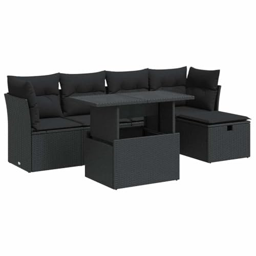 vidaXL Loungegrupp med dynor 6 delar svart konstrotting