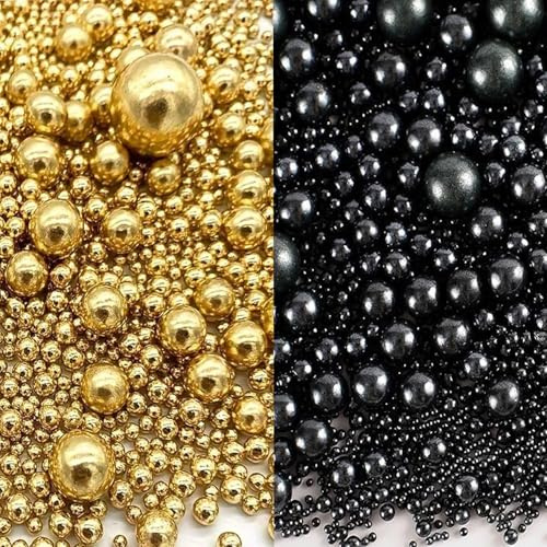Lozadia 100g Edible Black Gold Sprinkles Metalic Pearl Sprinkles Of Pearl Sugar Cake Sprinkles, Edible Cake Decorations, Sugar Balls for Cupcake Cakes Sprinkle On Birthday Wedding Party (Black Gold)