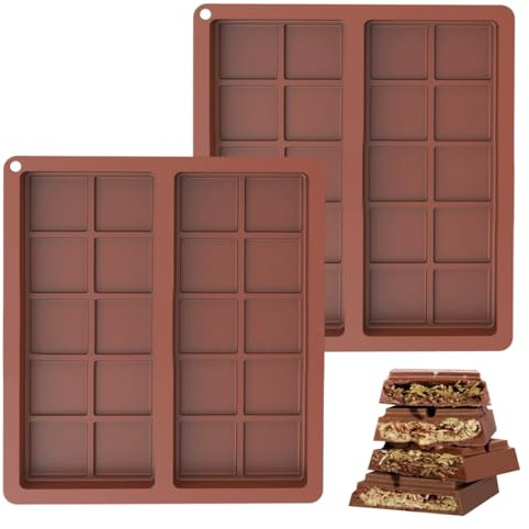 NHQZ Moule Silicone Chocolat 2 Pièces Dubai Moule à Chocolat Profond Antiadhésif Tablette pour Pralines et Bonbons, 20 Grilles, Moule tablette chocolat dubai