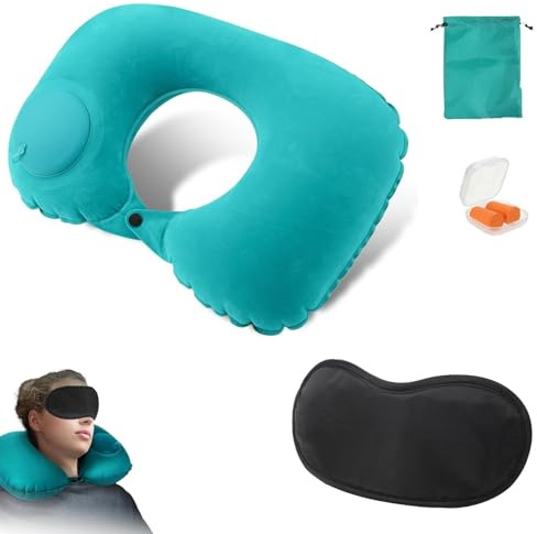 WUERKIYA Cuscino da Viaggio in Memory Foam con Supporto per Il Collo, Design Compatto, 360° di Sostegno per la Testa, Confezione Completa con Occhiali da Sonno e Tappi per Le Orecchie, Colore Grigio