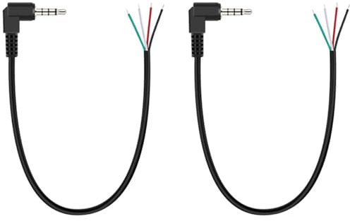 Greluma 2 Pz Spina maschio da 3,5mm a 90 gradi a estremità aperta con filo nudo,30 cm TRRS 4 poli stereo ad angolo retto da 1/8 connettore jack cavo audio per riparazione cuffie/auricolari/microfono