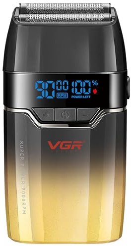 VGR Afeitadora eléctrica de papel de aluminio para hombre, 9000 rpm, batería recargable USB-C inalámbrica de 150 minutos, maquinilla de afeitar profesional para barba, cara, vello facial, cabeza calva