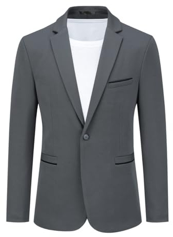 YOUTHUP Vardaglig sport blazer för män lätt affärskostym jacka 1 knapp slim fit blazerjackor, Grå, S