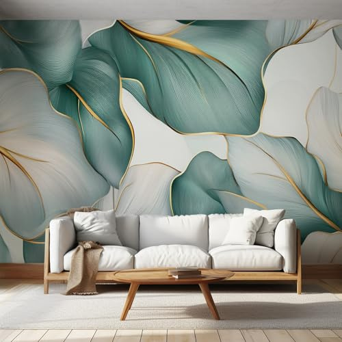 Leaf Wallpaper Mural, Luxury Abstract Metallic Plant Wall Mural, Non-Woven Print Photo Wallpaper for Bedroom Living Room Decor 400x280 cm