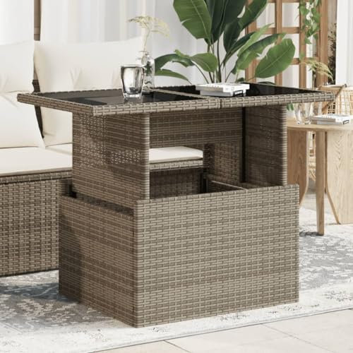 Woonisher Gartentisch mit Glasplatte Grau 100x55x73 cm Poly Rattan Kunststoff gartentisch wetterfest