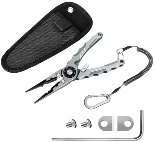 Pvnoocy 7.8''Fishing Angelzange, Korrosionsbeständige Salzwasser Angel zange, Angel-Hakenlöser mit Lanyard,Tasche, Wechselklinge, Aluminiumlegierung Hakenlöser Angelgeschenke für Männer
