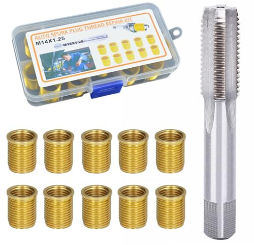 Taipintee 10 Stück Reparaturwerkzeuge für Zündkerzengewindelöcher M14 × 1.25 mm, mit Wasserhahn, Metallmaterial, Geeignet für Benzinmotoren, Generatoren, Dieselmotoren (Gold)