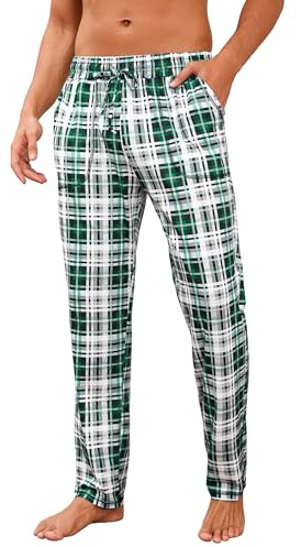 Demegimi Pantaloni Pigiama Uomo Invernali in Cotone a Quadri Pantaloni Lunghi Comodi con Tasche per Dormire e Tempo Libero