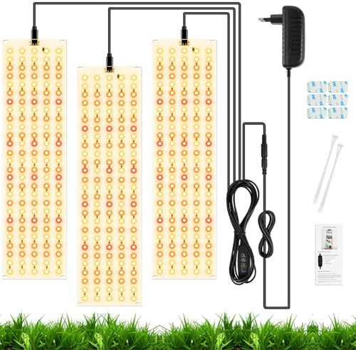 OFFCUP Lampada per Piante, 3 Pezzi Lampada da Coltivazione a LED a Spettro Completo, 270 LEDs Luce di Crescit con Timer 3/9/12H 3 modalità di Illuminazione per Piante Indoor, Semi e Fiori