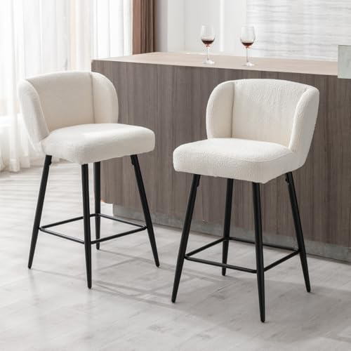 DAYALANE Barhocker 2er Set, gepolsterter Barstuhl mit Lehne, Weiß | Bistrohocker mit Fußstütze & Leinen-Stoff, Bar Stool Tresenhocker Küchenhocker für Theke, Küche & Bistro