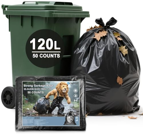 Heavy Duty Black 120L Bin Bags Refuse Sacks Strong Black Bin Liners, 90x100cm Easy Pull-Out Waste Bags for Home, Garden Use