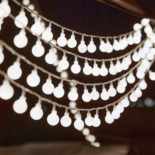 Guirlande lumineuse à boules LED - 300 cm - 20 LED - Blanc - Fonctionne avec piles - Pour mariage, fête, Noël, jardin, chambre, intérieur, extérieur